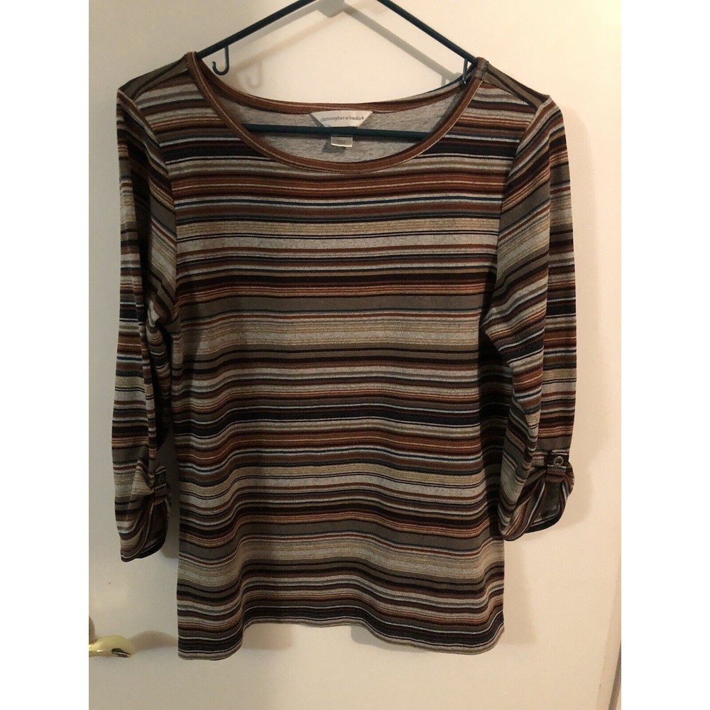 Women's Striped Boatneck Top in Brown and Tan